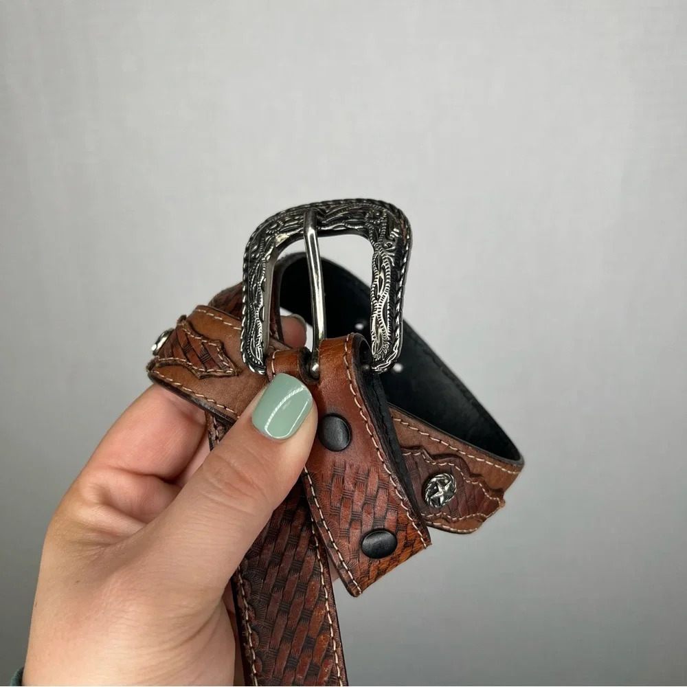 STONE | Leathern Western Belt with buckle‎ Brown